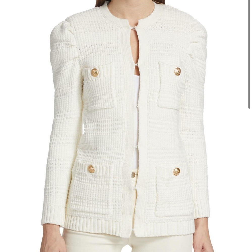 L' Agence White Marina Textured Jacket Cardigan